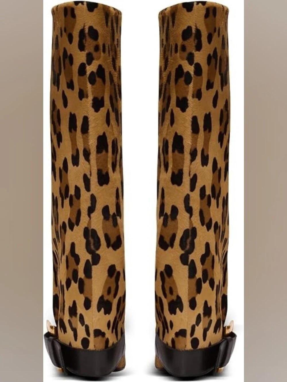 Leopard Print Pointed Toe Brown & Black Foldover Knee Boots